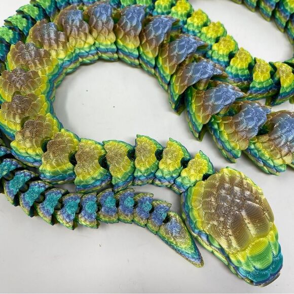 Articulating Snake 3D Printed 5 Feet Long Grass Green Tan Purple Colour Décor - Picture 6 of 7